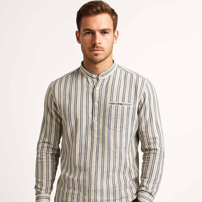 Men’s Striped Cotton Linen Mandarin Shirt (Copy)