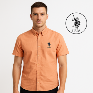 USPA Men's Short Sleeve Cotton Shirt – Peach Orange