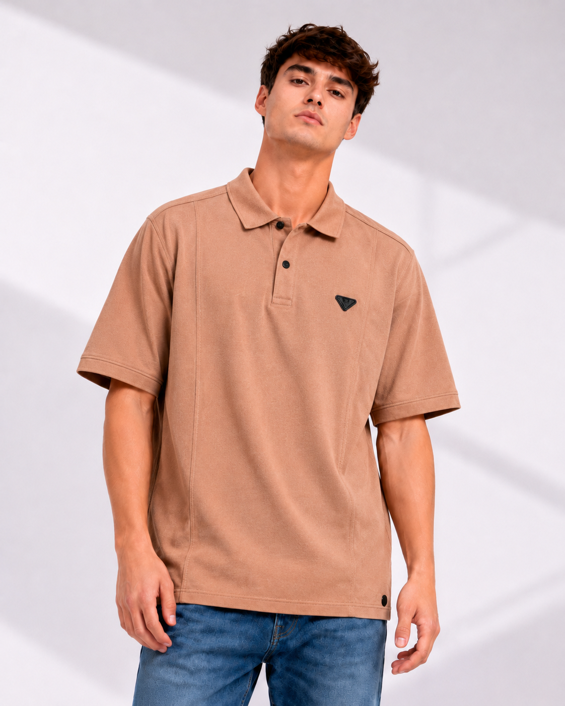 Men's Tonal Jacquard Panel Armani Polo Shirt