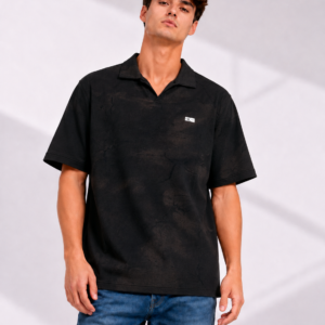 Men's Marble Print Open-Collar CK Polo Shirt